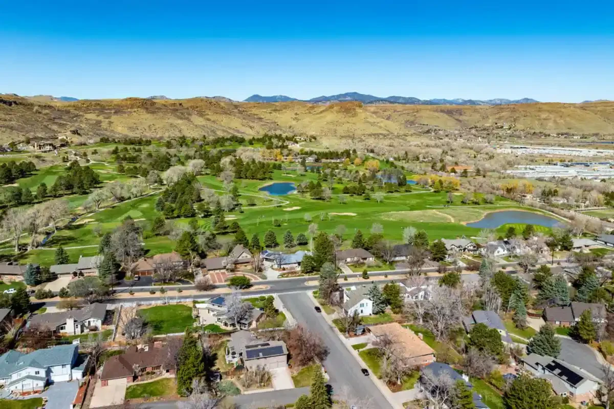 Aerial view of the Applewood, CO residential neighborhood near the foothills