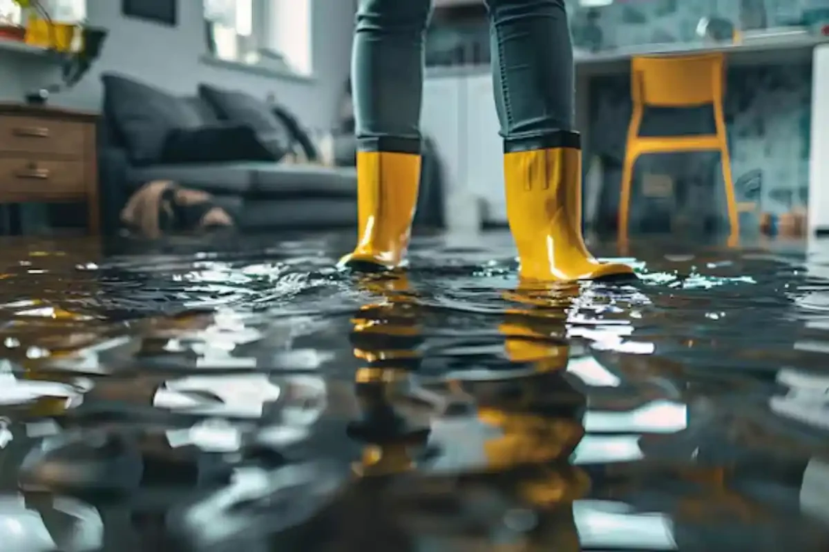 Standing water on a flooded residential floor during water damage restoration in Golden, CO